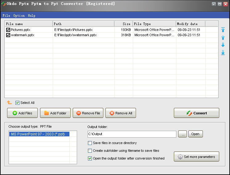 Click to view Okdo Pptx Pptm to Ppt Converter 4.6 screenshot