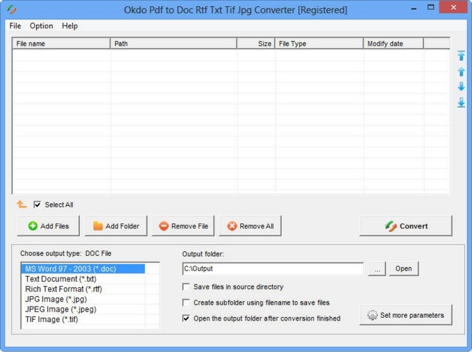 Pdf to Doc Rtf Txt Tif Jpg Converter screenshot